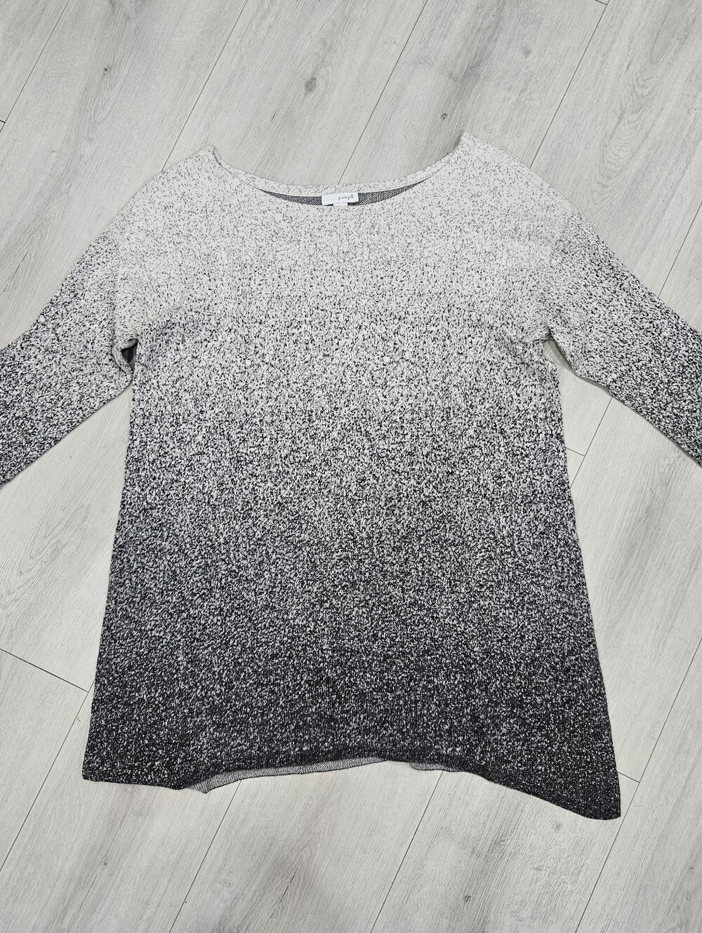 Pure Jill Black Gray Gradient Ombre Speckled Knit Long Sweater Pullover Sz M